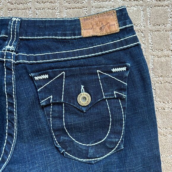 True Religion Billy Heritage Big T Jeans Women's Sz 29 Blue Dark Wash Denim USA - Picture 10 of 13